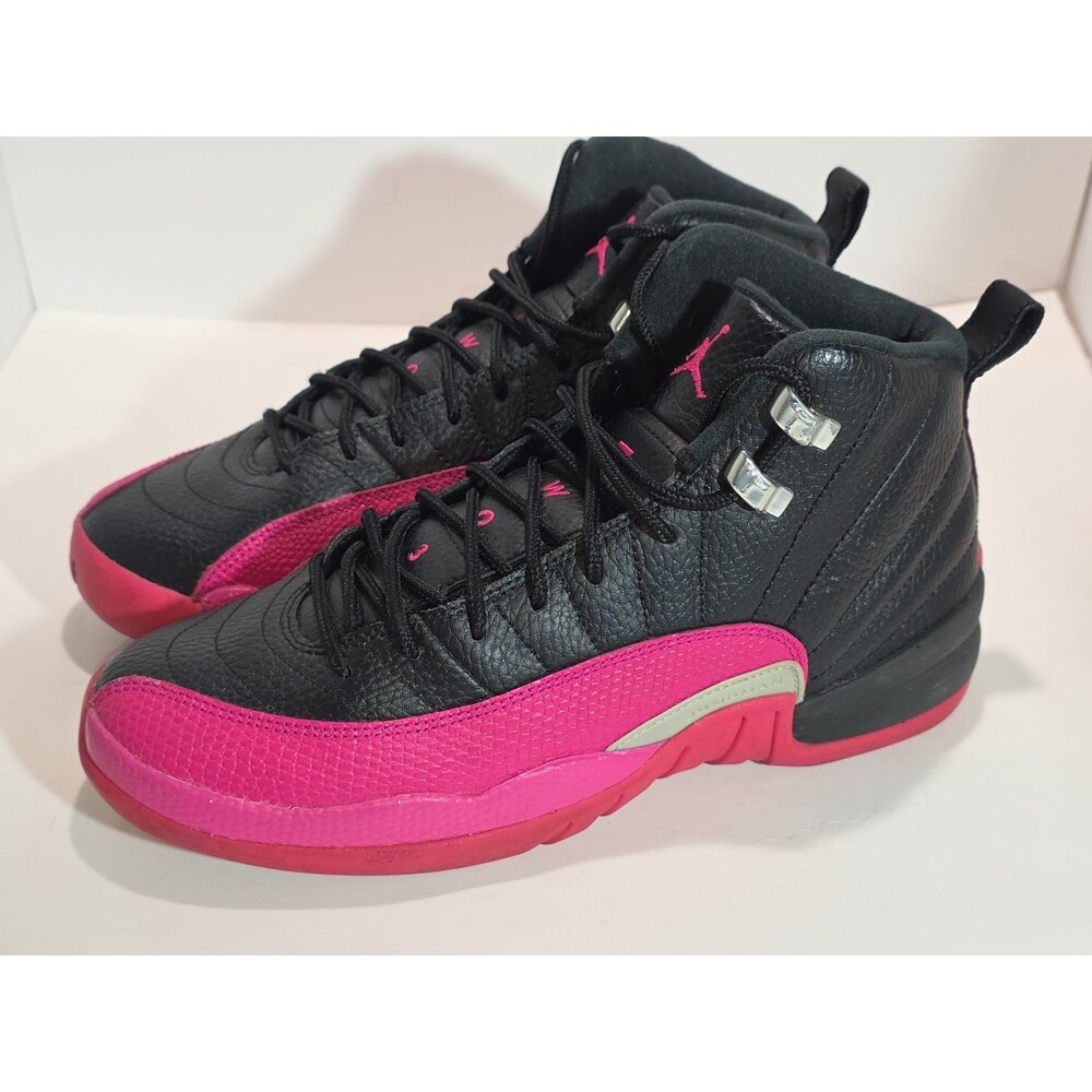 Jordan Air Jordan 12 Retro GS 510815-026 Black Pink Leather Sneaker 7Y